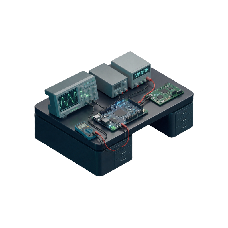 Ikona projektu elektronicznego z płytką PCB i ścieżkami sygnałowymi.